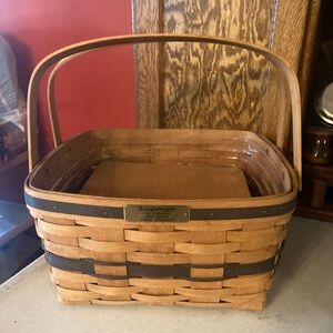 1992 Longaberger Cake Basket JW Collection W/ Plastic Protector Swivel Handles